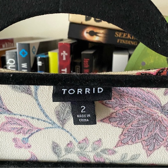 Torrid | Babydoll Floral Crepe Embroidered Lace Up Top - Picture 9 of 10